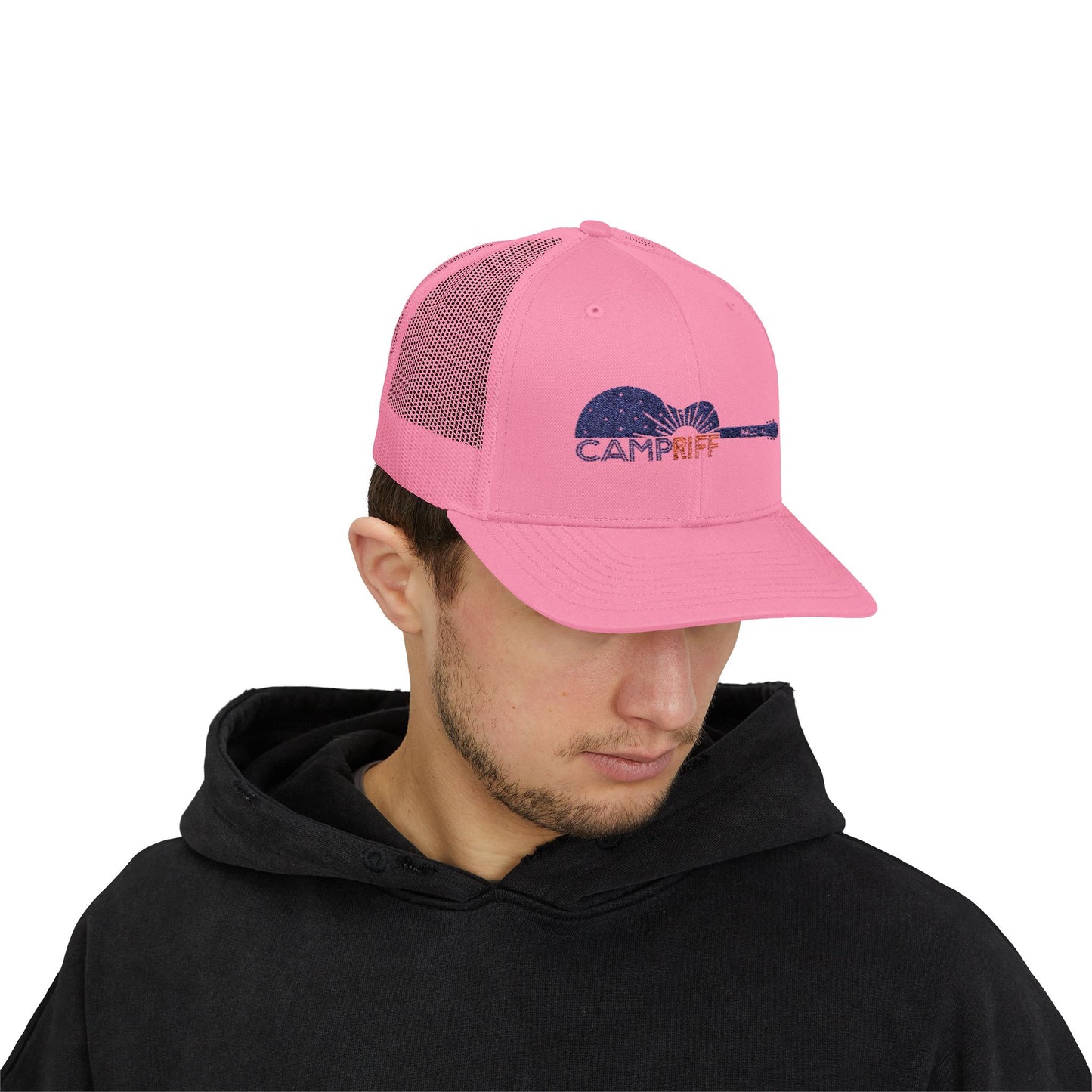 Camp Riff Guitar Snapback Trucker Cap - Perfect for Music Lovers and Outdoor Adventures