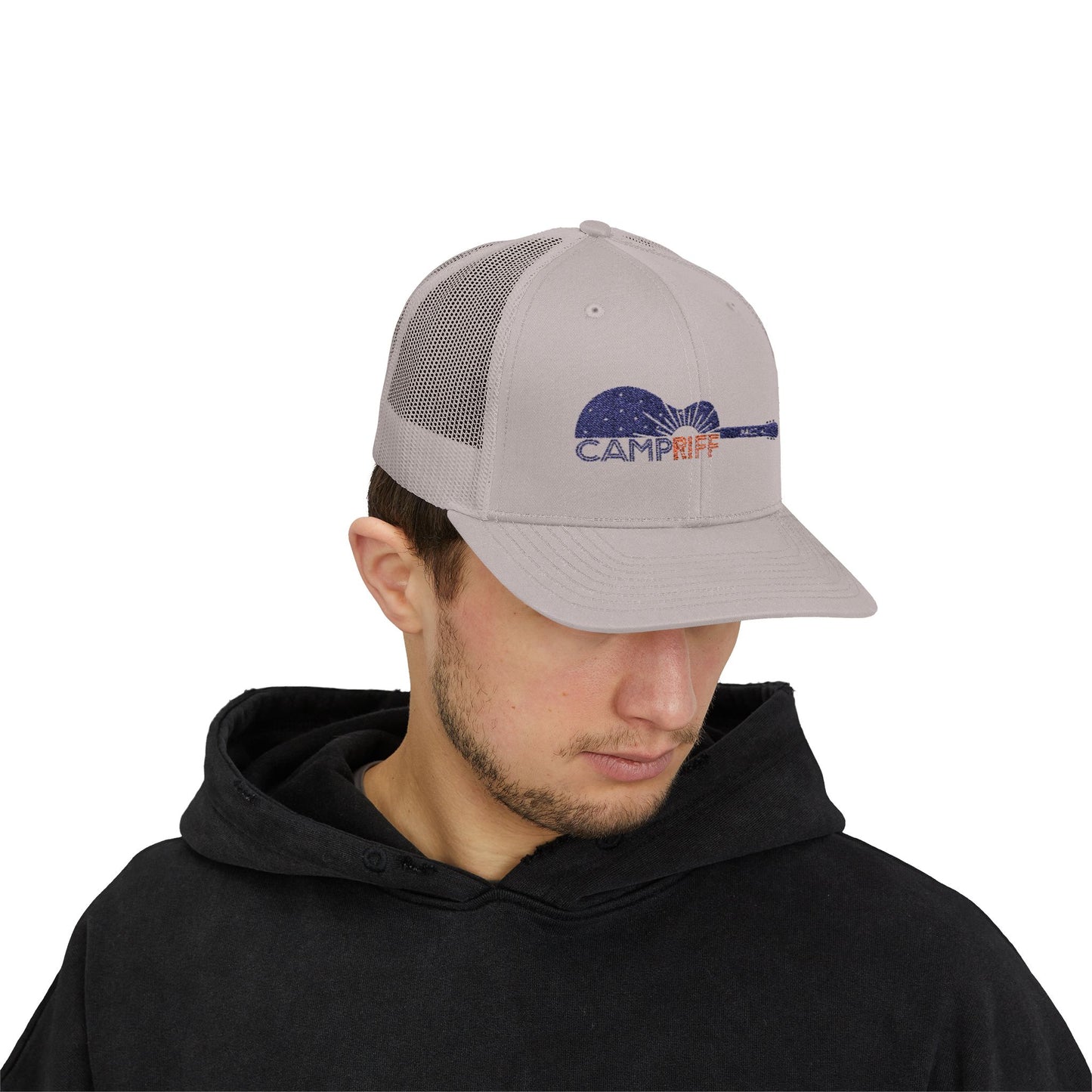 Camp Riff Guitar Snapback Trucker Cap - Perfect for Music Lovers and Outdoor Adventures